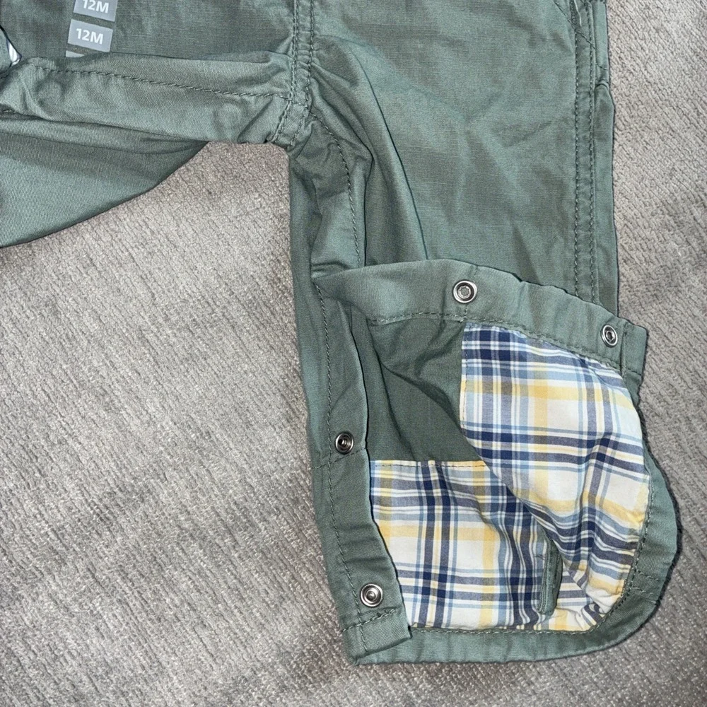 OSHKOSH B'GOSH Vestbak pant overalls Matching Plaid Shirt Boys 12 Months 2 Piece